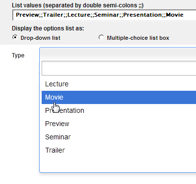 Options list > List values