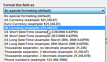 Data format > Format this field as
