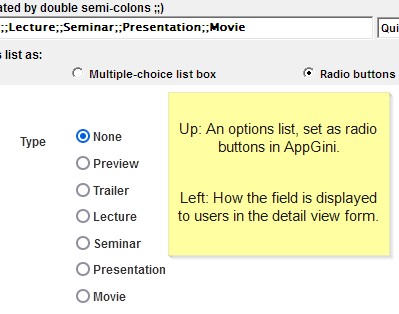 Options list > Radio buttons