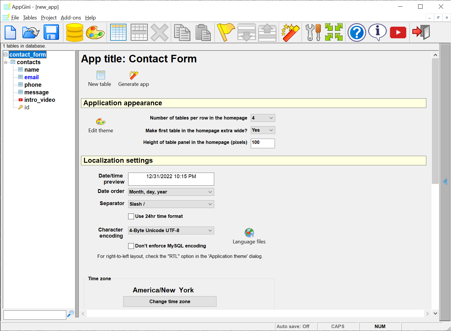 AppGini contacts table