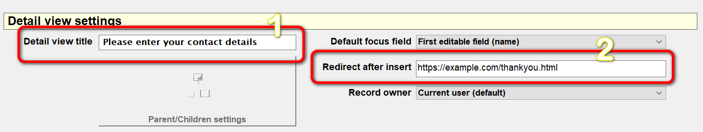 AppGini contacts table properties