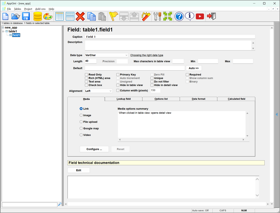 Field properties pane