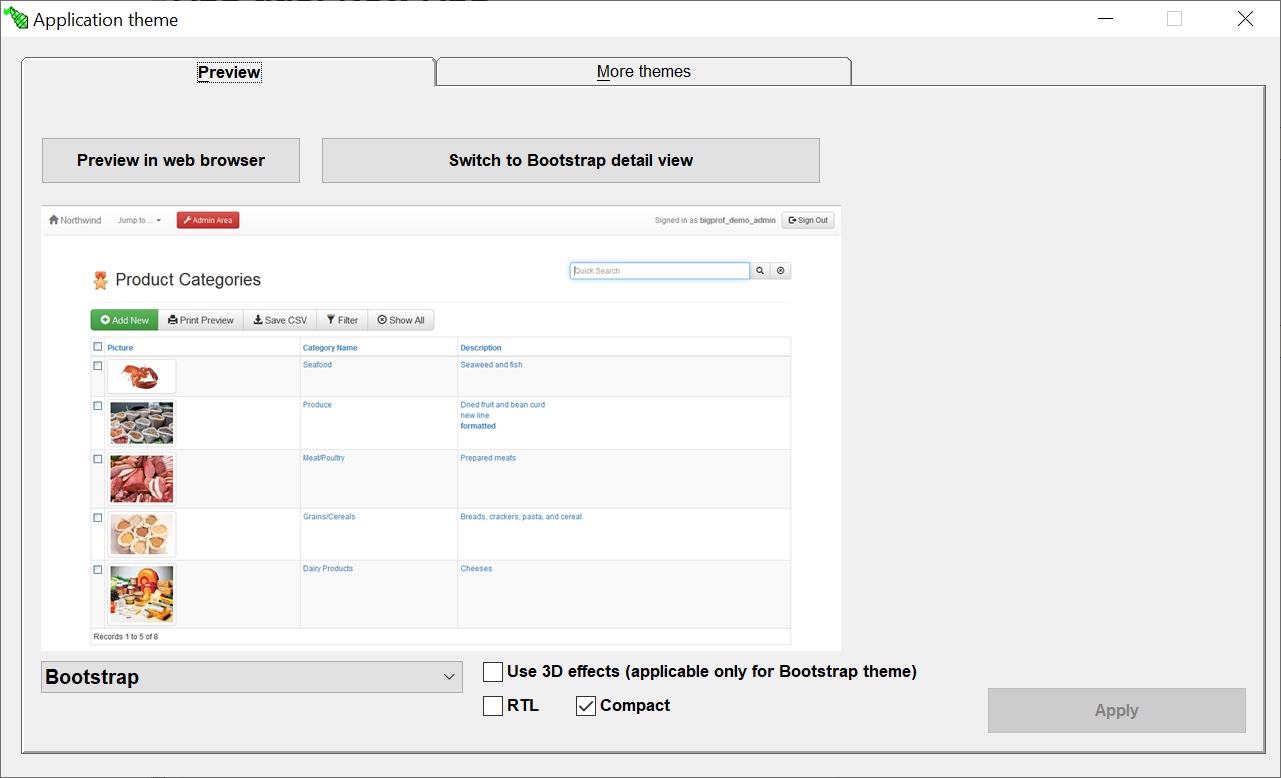 AppGini theme editor