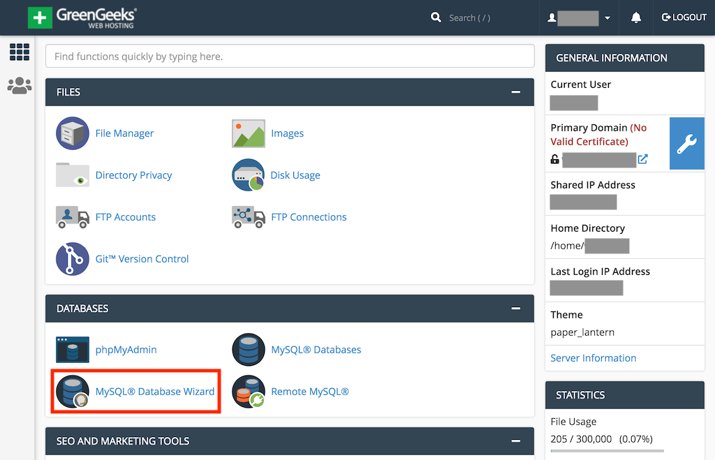 cPanel MySQL Databases