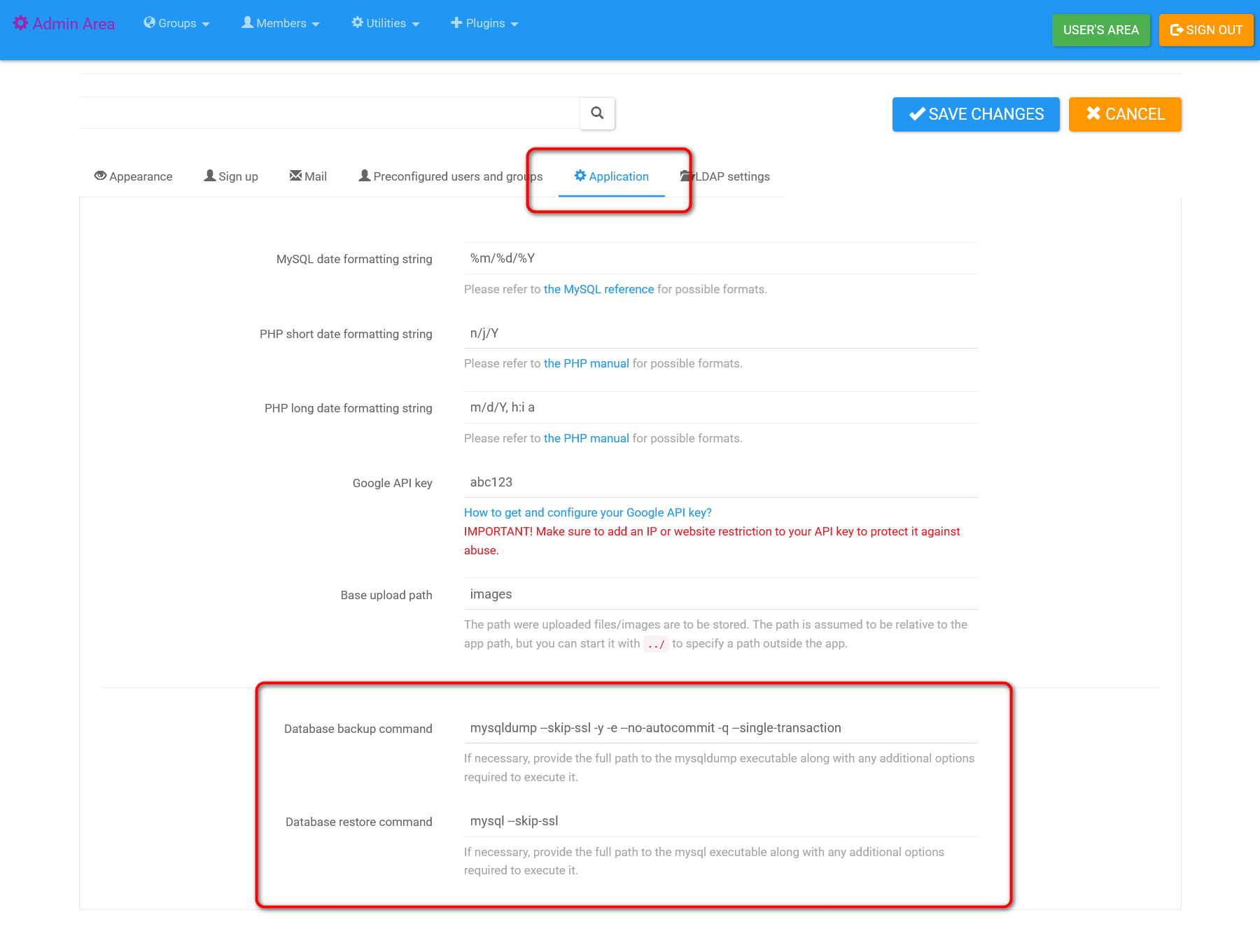 Customize database backup/restore commands